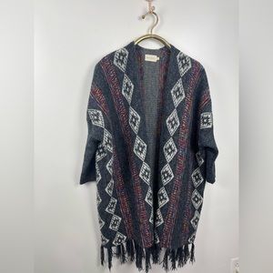 Dreamers Long Gray Open Cardigan Boho Fringe Style Womens Size Medium/l